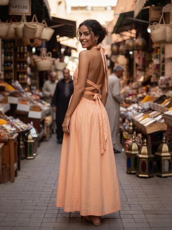 Mable Dresses & Skirts - Tie-Back Halter Maxi Dress in Peach